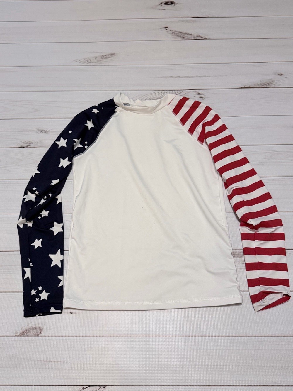 Cat & Jack White Rash Guard Top with Navy and Red Sleeve Accents